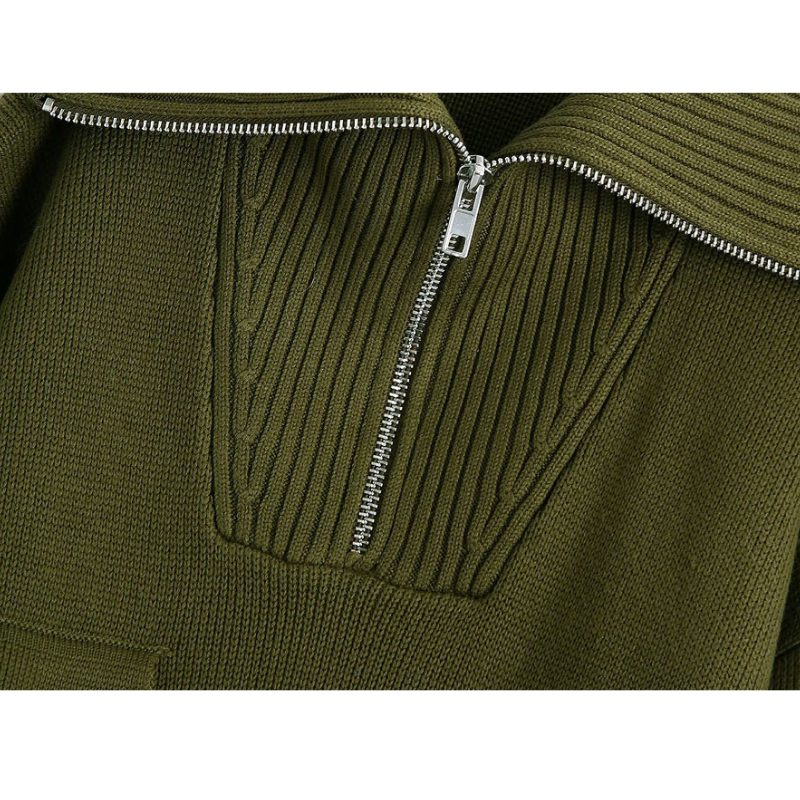 Suéter Tricot Com Bolsos Verde Exército