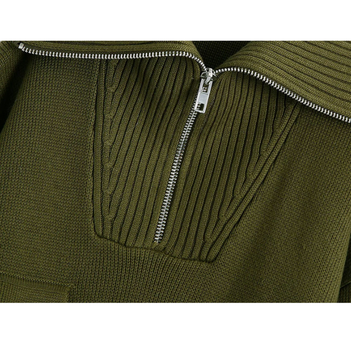 Suéter Tricot Com Bolsos Verde Exército