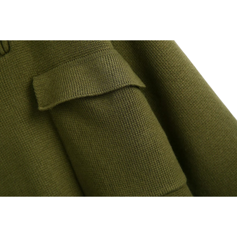 Suéter Tricot Com Bolsos Verde Exército