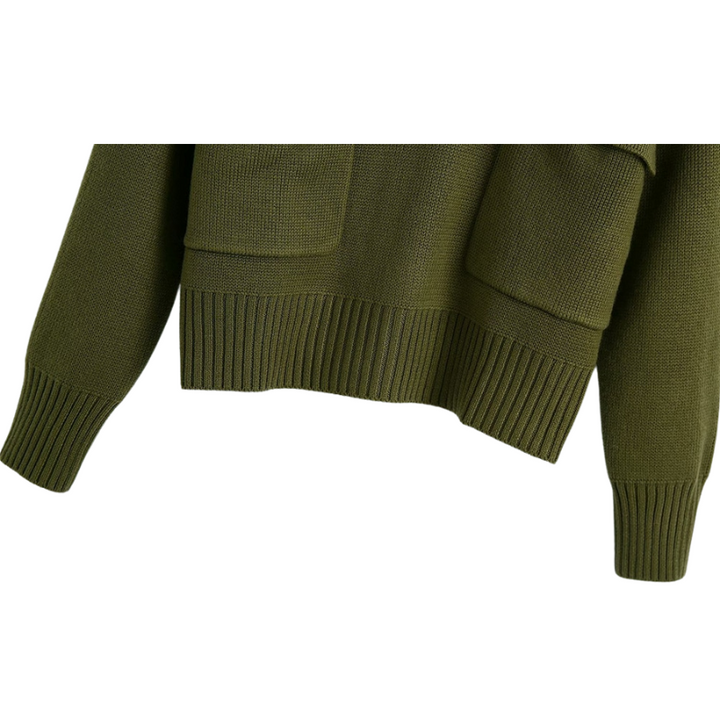 Suéter Tricot Com Bolsos Verde Exército