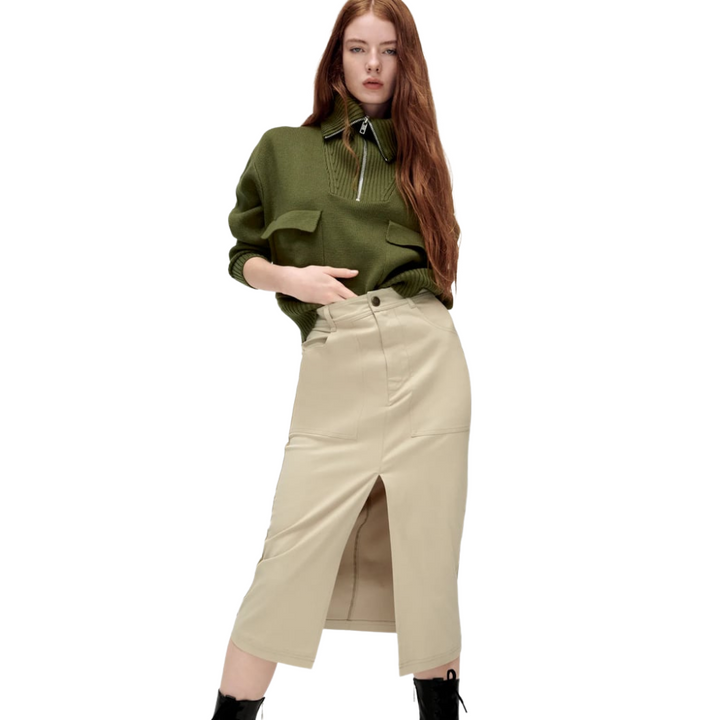 Suéter Tricot Com Bolsos Verde Exército