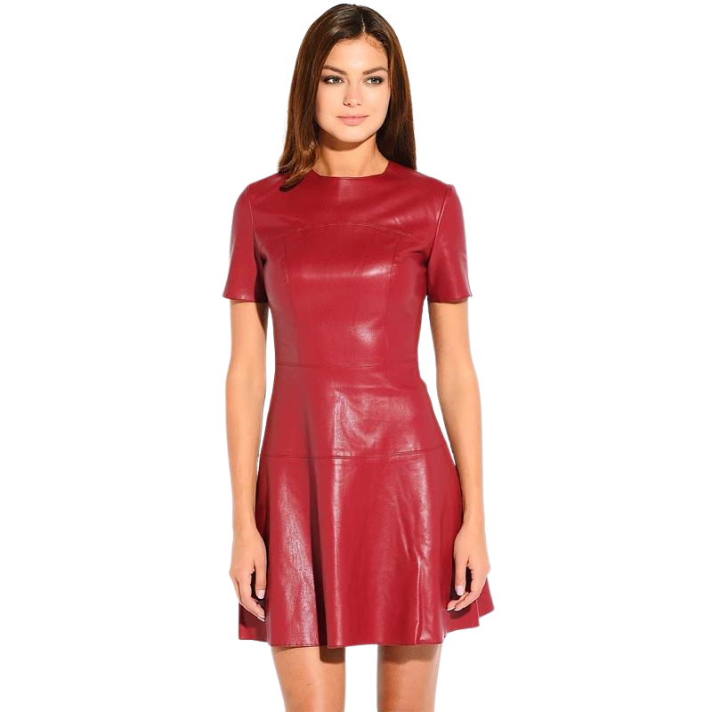 Vestido Couro Ecológico Evasê Vermelho