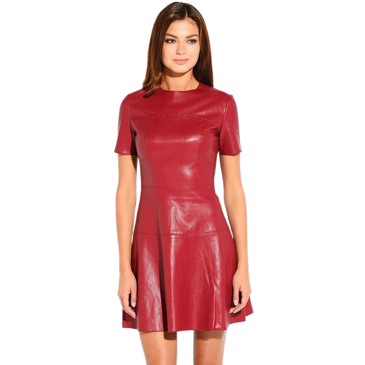 Vestido Couro Ecológico Evasê Vermelho