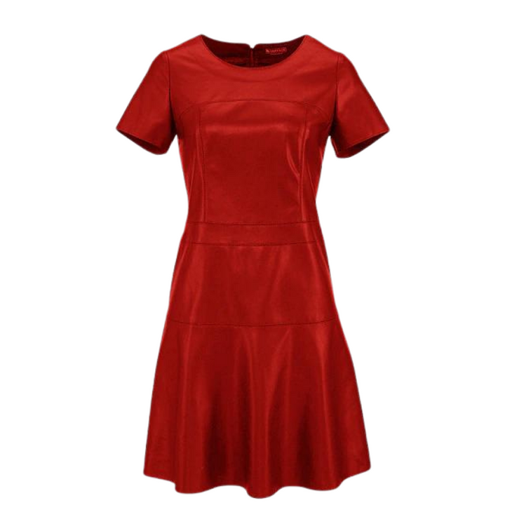 Vestido Couro Ecológico Evasê Vermelho