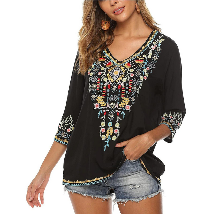 Blusa Feminina Estampada Floral Preta