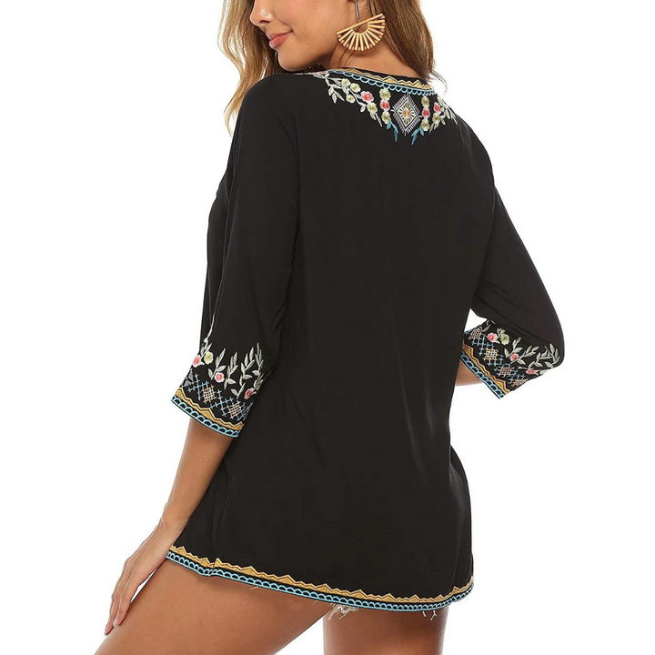 Blusa Feminina Estampada Floral Preta