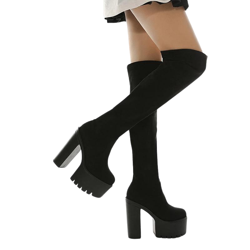 Bota Over The Knee Plataforma Stretch Preta