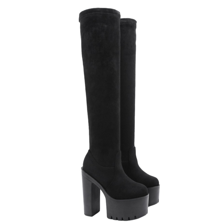 Bota Over The Knee Plataforma Stretch Preta