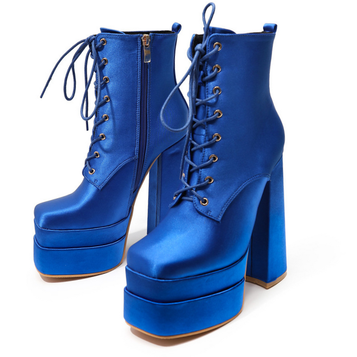 Bota Plataforma Glam Cetim Azul - Poderosa