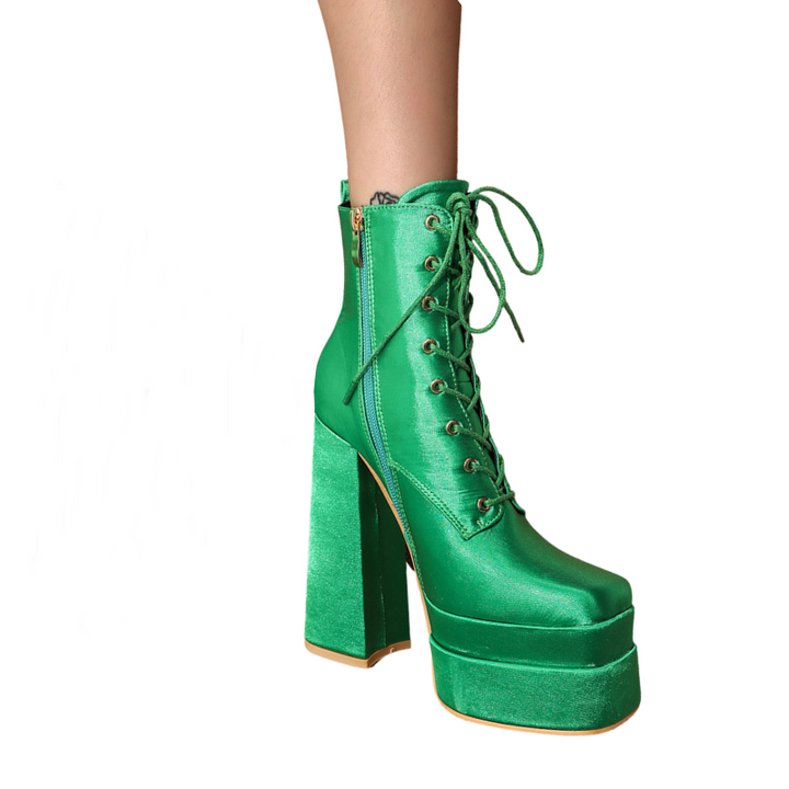 Bota Plataforma Glam Cetim Verde