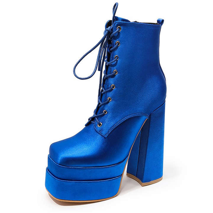 Bota Plataforma Glam Cetim Azul - Poderosa