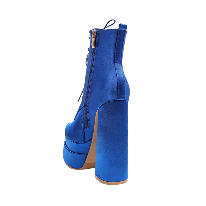 Bota Plataforma Glam Cetim Azul