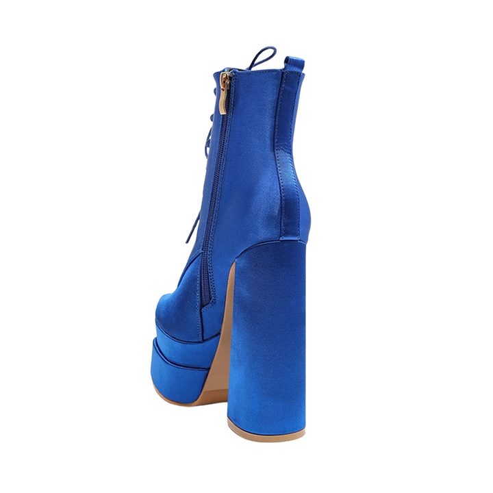 Bota Plataforma Glam Cetim Azul