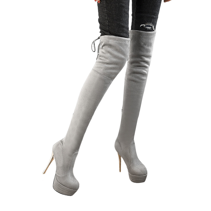 Bota Over The Knee Salto Alto Dourado