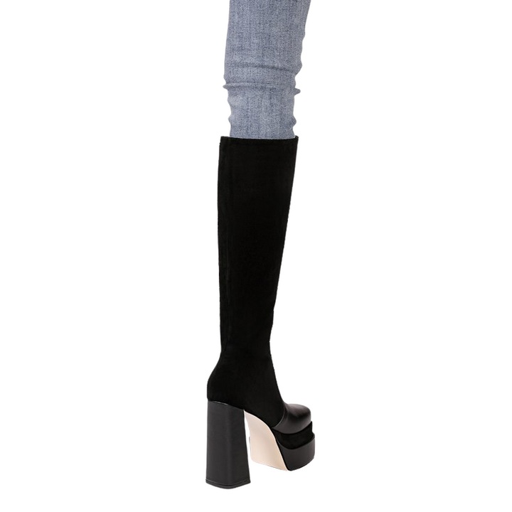 Bota Cano Alto Plataforma Salto Bloco Preta