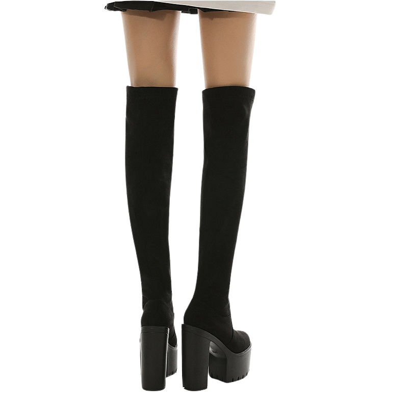 Bota Over The Knee Plataforma Stretch Preta