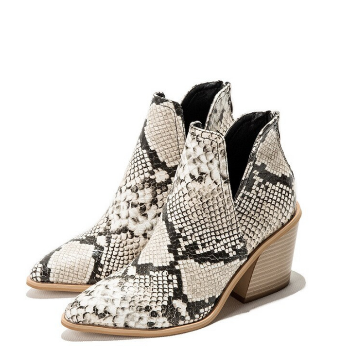 Ankle Boot Snake Com Salto Bloco