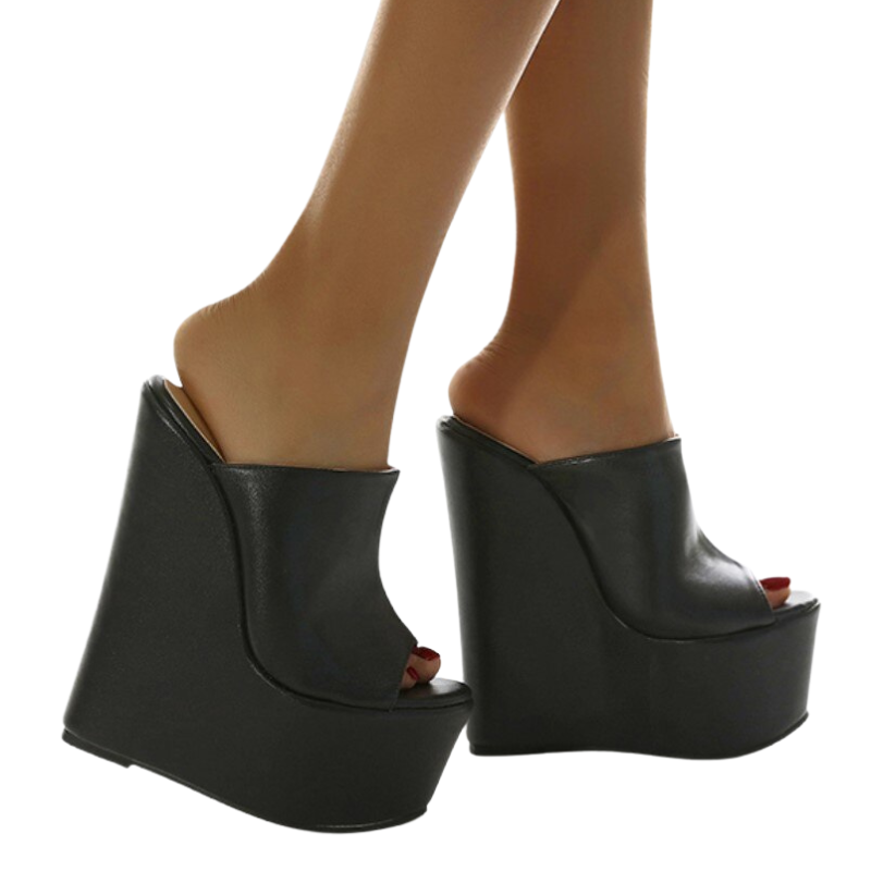 Sandália Mule Plataforma Couro Preto