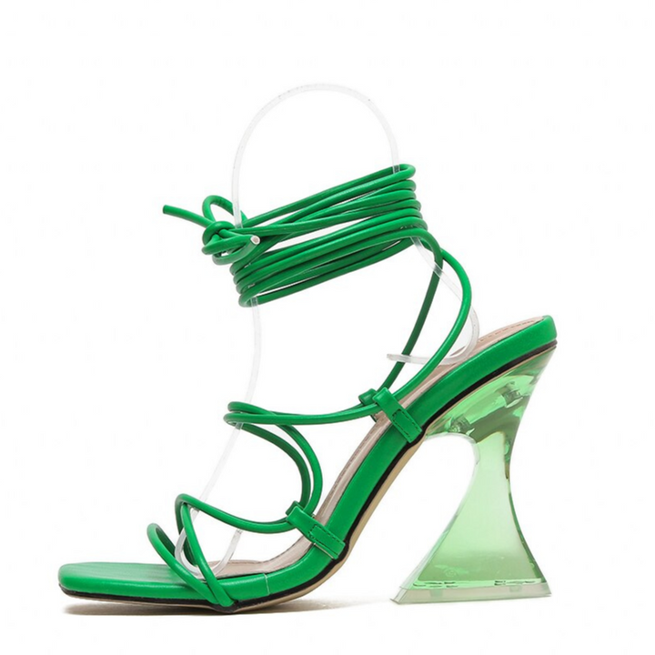 Sandália Salto Acrílico Amarração Verde