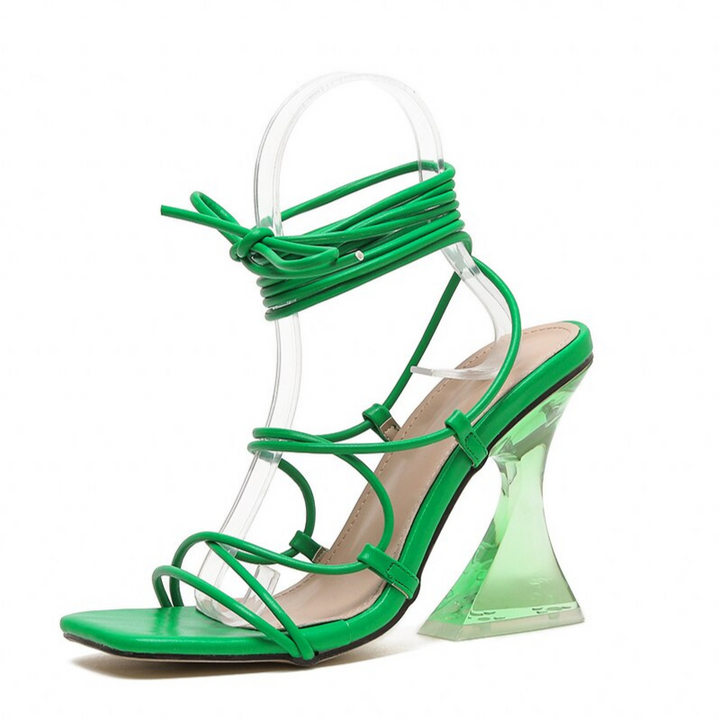 Sandália Salto Acrílico Amarração Verde