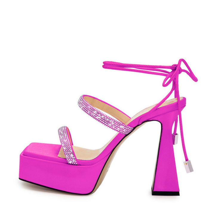 Sandália Meia Pata Salto Taça Alto Bico Quadrado