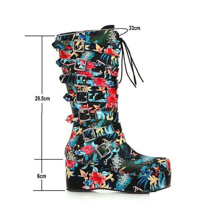 Bota Estilo Gótico Plataforma Com Fivelas