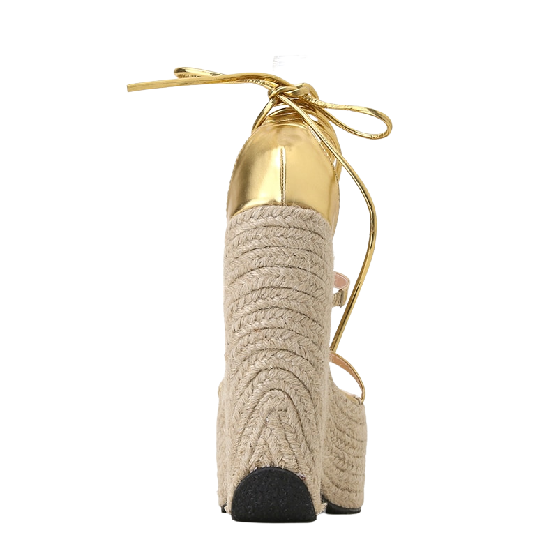 Sandália Espadrille Salto Alto Dourado