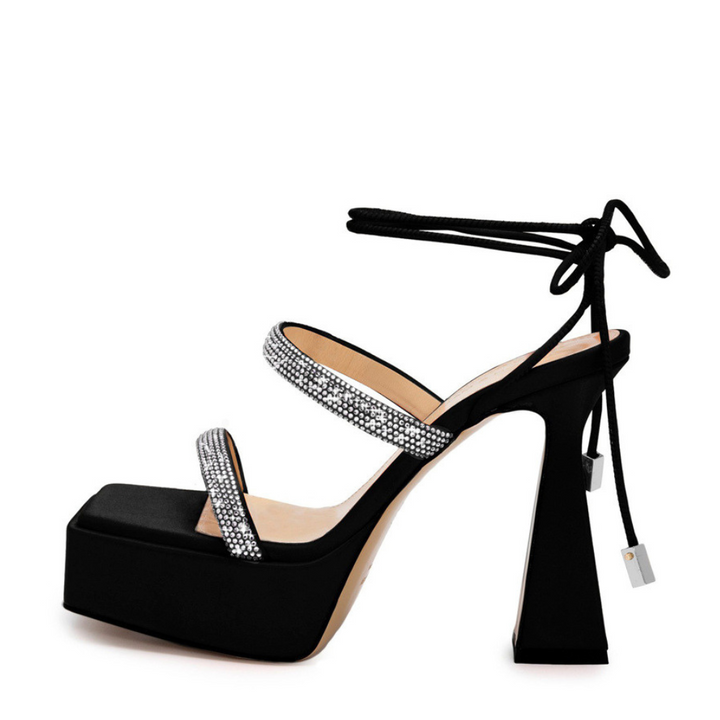 Sandália Meia Pata Salto Taça Alto Bico Quadrado