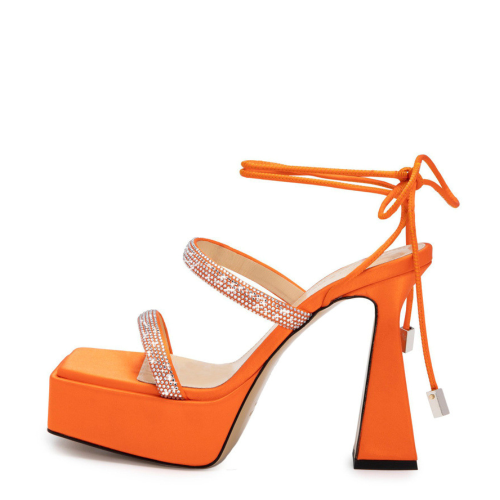 Sandália Meia Pata Salto Taça Alto Bico Quadrado