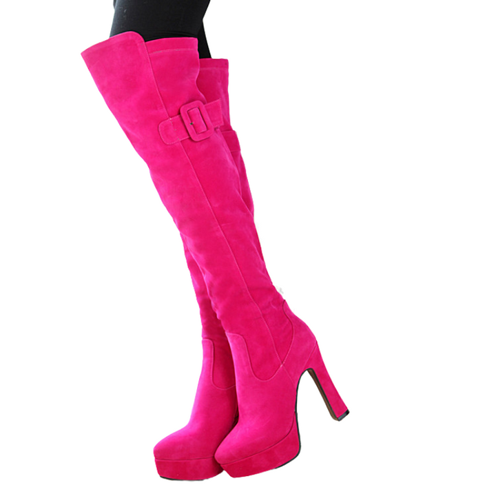 Bota Over the Knee Salto Alto Com Fivela