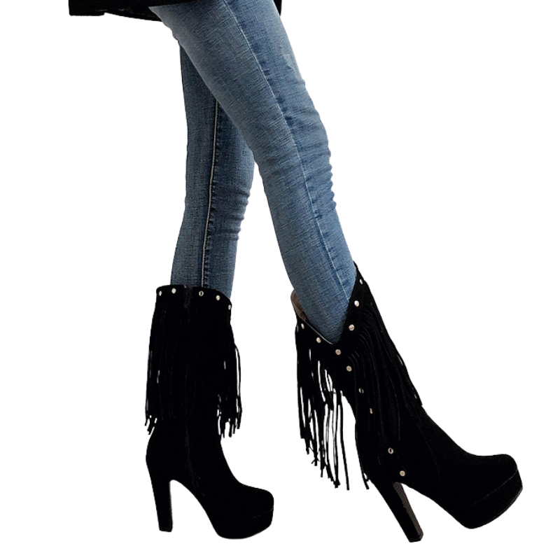 Bota Western Plataforma Com Franjas