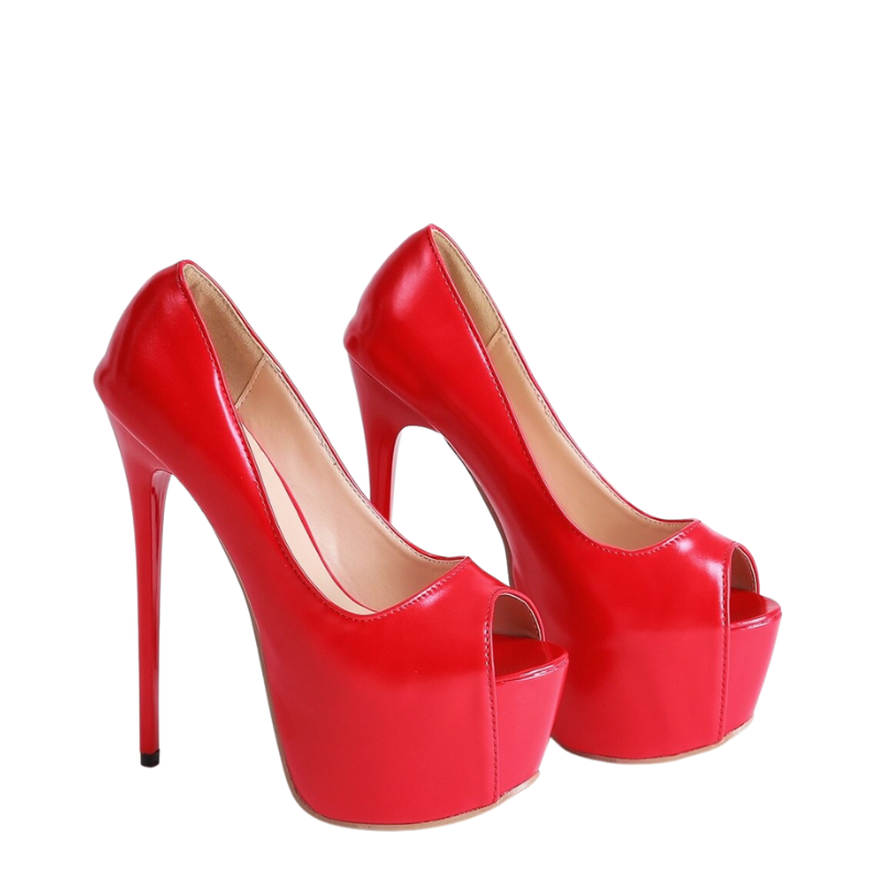 Peep Toe Meia Pata Salto Alto Vermelho
