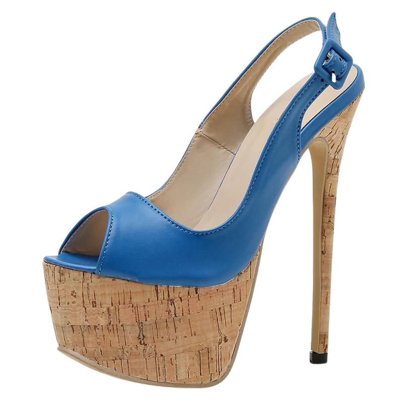 Sandália Meia Pata Salto Cortiça Azul