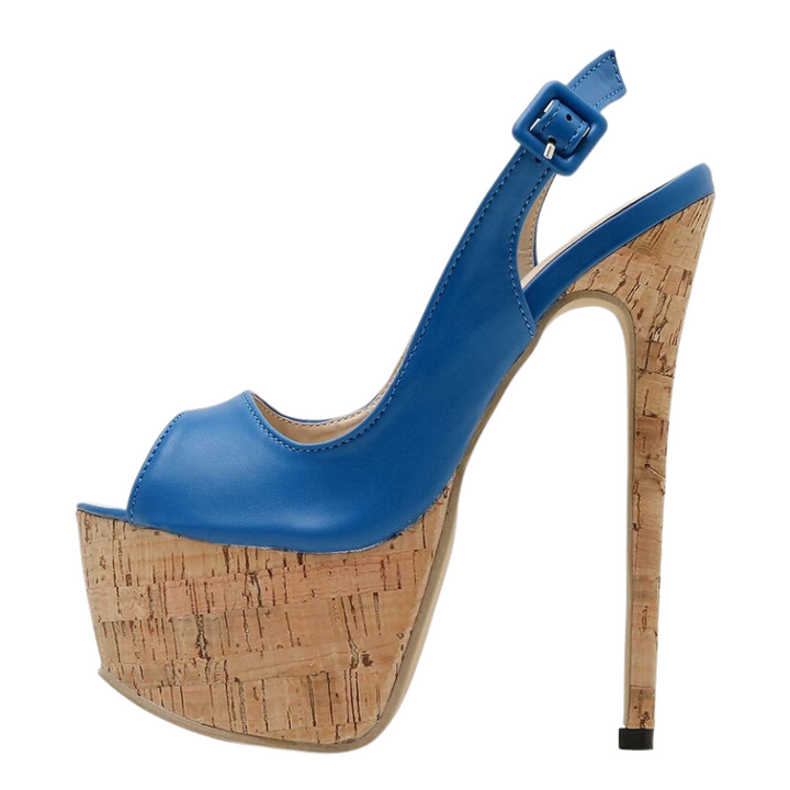 Sandália Meia Pata Salto Cortiça Azul