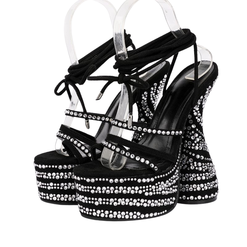 Sandália Salto Ampulheta Cristal Preto