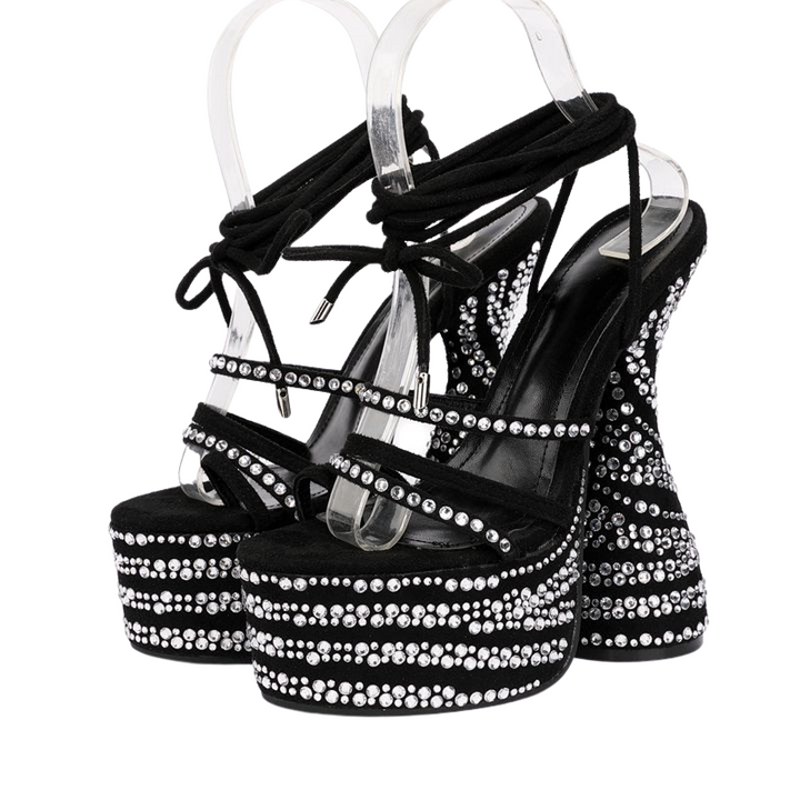 Sandália Salto Ampulheta Cristal Preto