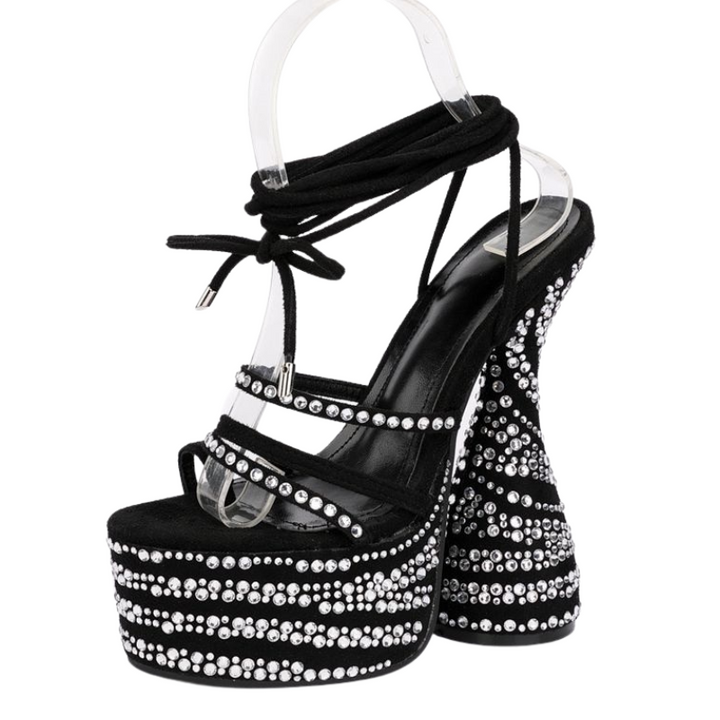 Sandália Salto Ampulheta Cristal Preto