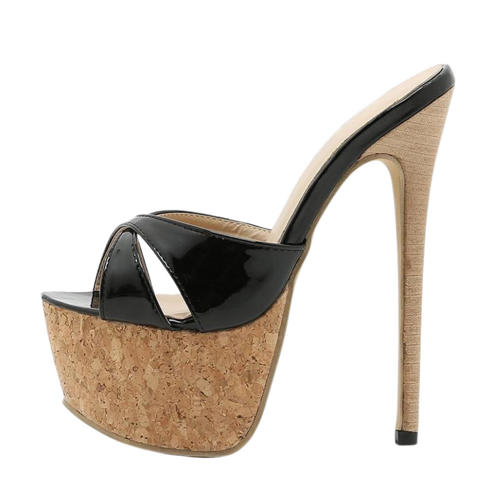 Sandália Mule Salto Cortiça Preto