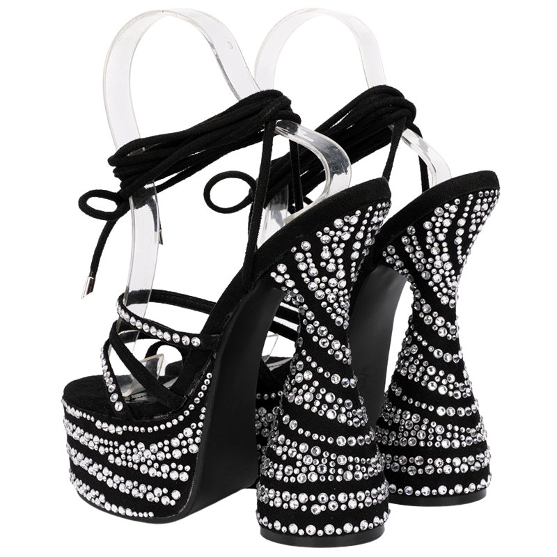 Sandália Salto Ampulheta Cristal Preto