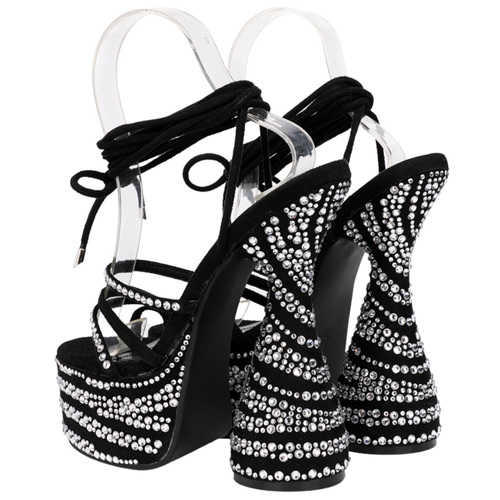 Sandália Salto Ampulheta Cristal Preto