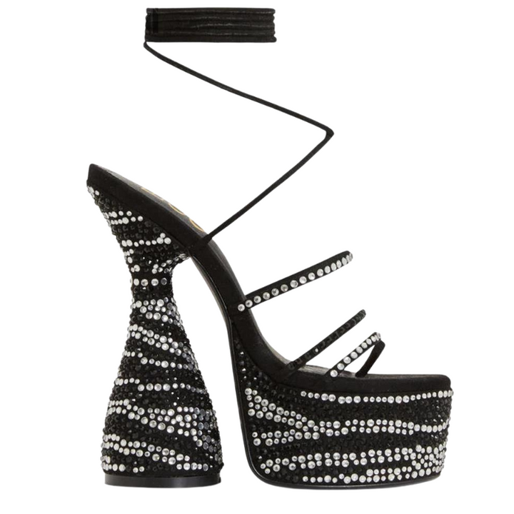 Sandália Salto Ampulheta Cristal Preto