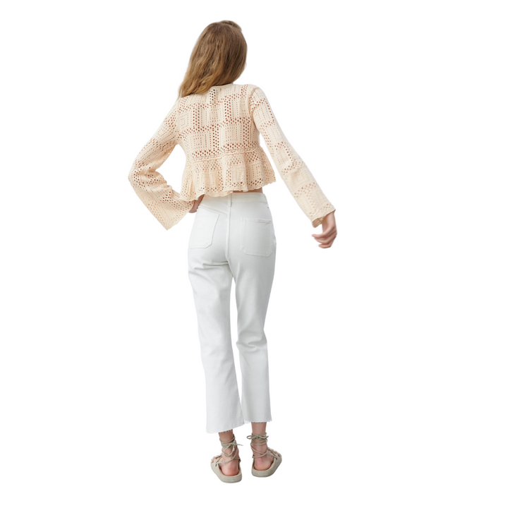 Blusa Cropped Crochet Com Manga Flare