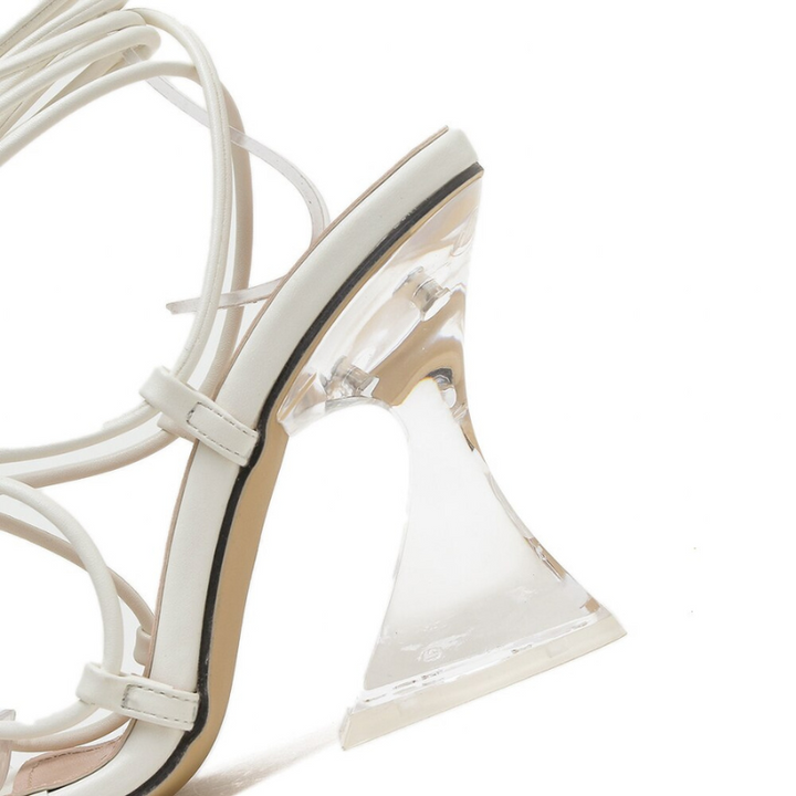 Sandália Salto Acrílico Amarração Branco