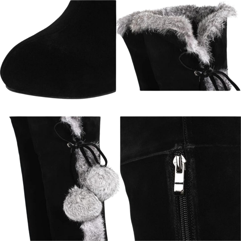Bota Over the Knee Peluciada Com Pompons