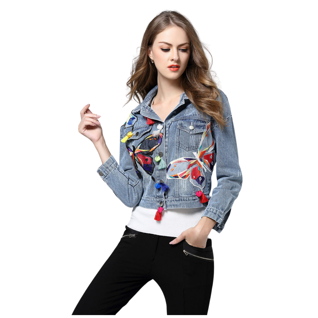Jaqueta Denim Bordada Butterfly Dreams