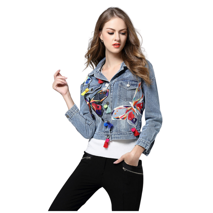 Jaqueta Denim Bordada Butterfly Dreams