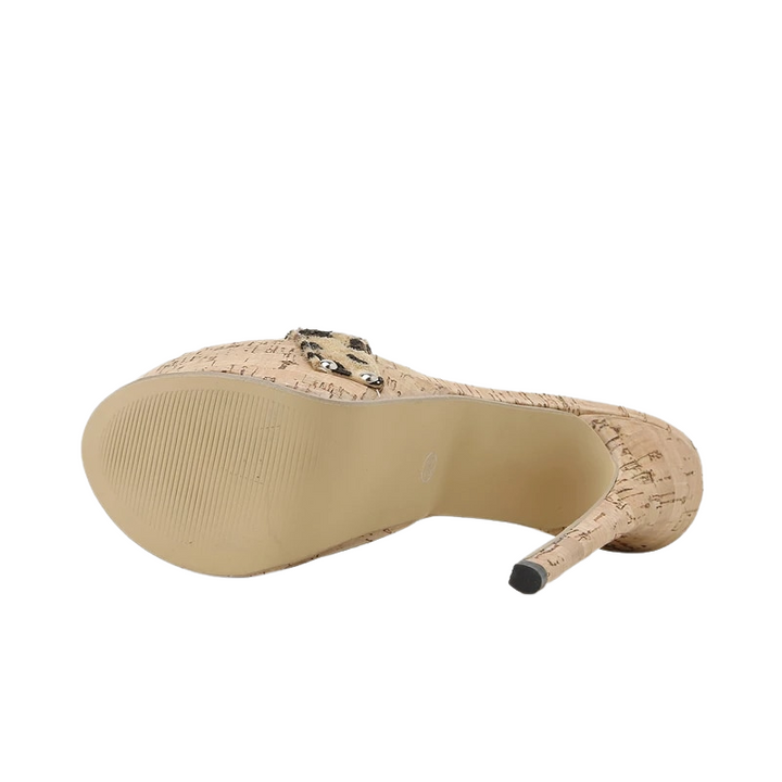 Sandália Mule Salto Cortiça Leopardo