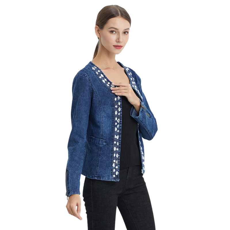 Jaqueta Jeans Feminina Pedraria Elegance