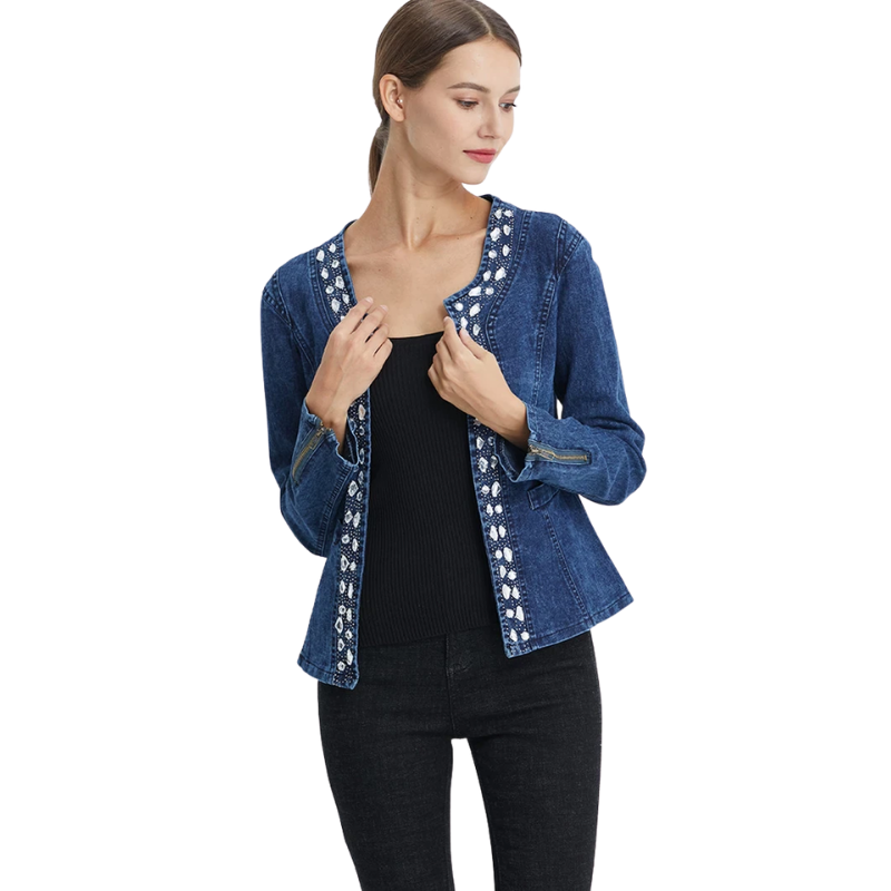 Jaqueta Jeans Feminina Pedraria Elegance
