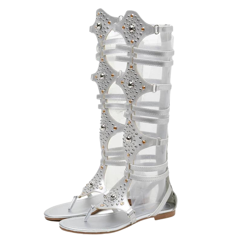 Sandália Rasteira Gladiadora Rebites